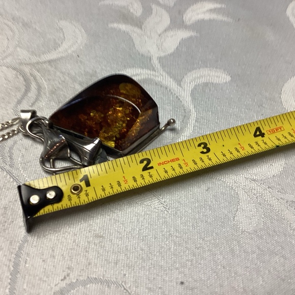 Vintage Amber  Sterling Silver Pendant/Chain  HUGE. I MEAN HUGE. STUNNING - Picture 9 of 14